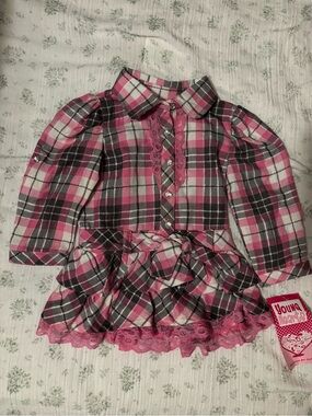 Young Hearts Girls' Pink Plaid Button-Down Peplum Top